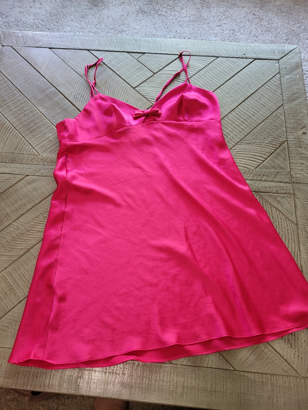 Victoria's Secret Bright Pink Satin Chemise with Bow Accent